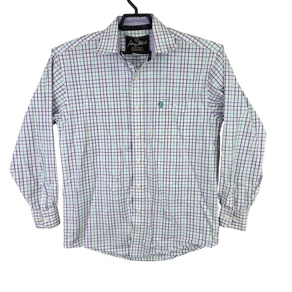 Mens George Strait Wrangler White Green Purple Plaid Shirt Button Down Size M - Picture 1 of 8
